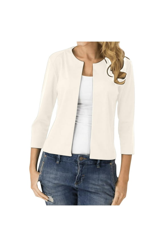 Women's Open Front Blazer Long Sleeve Cardigan Office Work Business Casual Crop Jacket