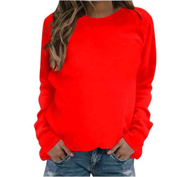 ZyeKqe Women's Oversized Sweatshirts Long Sleeve Crewneck Tops Solid Color Casual Pullover 2024 Trendy Clothes