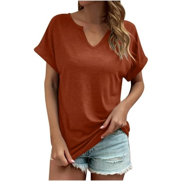 ZyeKqe Women's Oversized T Shirts Casual V Neck Short Sleeve Shirts Solid Color Loose Tops Blouses