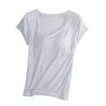 thumbnail image 1 of ZyeKqe Women 's Padded Built-In Bra T-Shirt Short Sleeve Crew Neck Pajamas Tops Plus Size Yoga Workout Top, 1 of 7