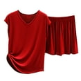 thumbnail image 1 of ZyeKqe Women's Pajama Sets Lounge Pj Set Short Sleeve V Neck T Shirt and Shorts Soft Sleepwear Homewear, 1 of 3