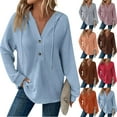 thumbnail image 1 of ZyeKqe Hoodies for Women Button V Neck Sweatshirts Drawstring Textured Long Sleeves Shirts Solid Color Pullover Tops, 1 of 8