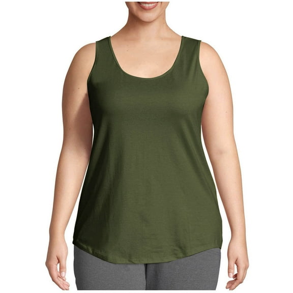 ZyeKqe Plus Size Workout Tops for Women Summer Tank Top Stretch Comfy Pajamas Shirt Crewneck Sleeveless Loose Camisole