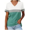 thumbnail image 1 of ZyeKqe Women 's T Shirts Short Sleeve Shirts Casual V Neck Summer Tops Color Block Loose Tees, 1 of 4