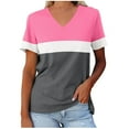 thumbnail image 1 of ZyeKqe Women 's T Shirts Short Sleeve Shirts Casual V Neck Summer Tops Color Block Loose Tees, 1 of 4