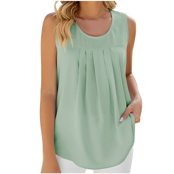 ZyeKqe Women's Tank Tops Sleeveless Shirts Crewneck T shirts Pleated Tunic Tops Dressy Casual Blouses