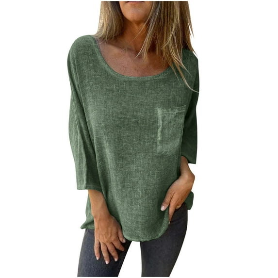 ZyeKqe Women's Tops 3/4 Length Sleeve Shirts Scoop Neck Blouses Loose Fitted Going out Tops