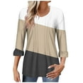 thumbnail image 1 of ZyeKqe Women's Tops 3/4 Sleeve Top Pleated V-Neck Shirts Loose Fitting Dress Casual Blouses Colorblock Tunic Tops, 1 of 4