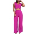 thumbnail image 1 of ZyeKqe Womens 2 Piece Lounge Outfits Sleeveless V Neck Crop Top Wide Leg Pants Summer Dressy Casual Sets, 1 of 8