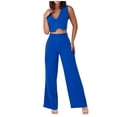 thumbnail image 1 of ZyeKqe Womens 2 Piece Lounge Outfits Sleeveless V Neck Crop Top Wide Leg Pants Summer Dressy Casual Sets, 1 of 8