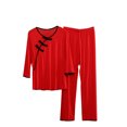 thumbnail image 1 of ZyeKqe Womens 2 Piece Lounge Sets V Neck 3/4 Sleeve Loungewear Tops High Waisted pants Pajamas Outfits, 1 of 3