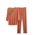 thumbnail image 1 of ZyeKqe Womens 2 Piece Lounge Sets V Neck 3/4 Sleeve Loungewear Tops High Waisted pants Pajamas Outfits, 1 of 3