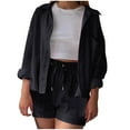 thumbnail image 1 of ZyeKqe Womens 2 Piece Outfits Long Sleeve Chest Pocket Shirts High Waisted Drawstring Shorts Lounge Sets, 1 of 4