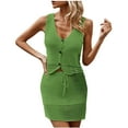 thumbnail image 1 of ZyeKqe Womens 2 Piece Sweater Outfits Summer V Neck Button down Tank Tops Drawstring Skirt Knit Sets, 1 of 4