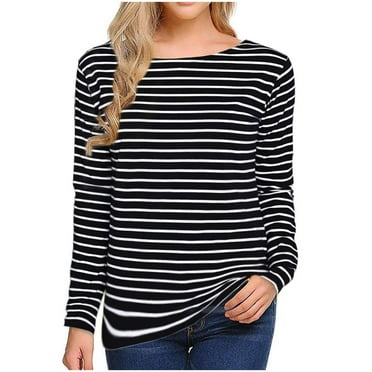 ZyeKqe Womens 2024 Long Sleeve Tops Casual Crewneck Pullover Top Striped Color Block Drop Shoulder Sweatshirts