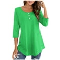 thumbnail image 1 of ZyeKqe Womens 3/4 Sleeve T-Shirts Casual Crew Neck Buttons Cute Tunics Loose Fitted Basic Tee Blouses, 1 of 4