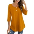 thumbnail image 1 of ZyeKqe Womens 3/4 Sleeve T-Shirts Casual Crew Neck Buttons Cute Tunics Loose Fitted Basic Tee Blouses, 1 of 4
