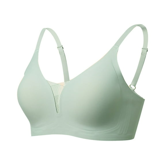 ZyeKqe Womens Bra No Underwire Seamless Wireless Bra V Neck Mesh Bras Soft Lace Bralette Everyday Bra