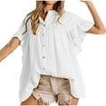 thumbnail image 1 of ZyeKqe Womens Button down Shirts Ruffle Short Sleeve Shirts Collared Casual Blouses Tops, 1 of 6