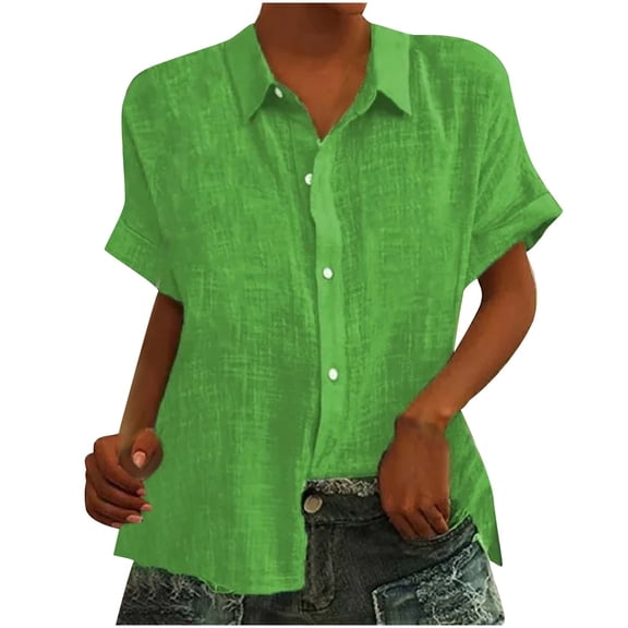 ZyeKqe Womens Button down Shirts Short Sleeve V Neck Tshirts Solid Color Office Work Tops Blouses