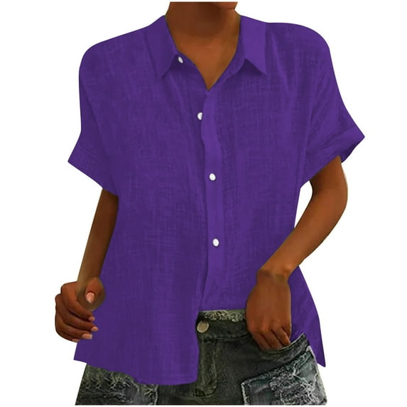 ZyeKqe Womens Button down Shirts Short Sleeve V Neck Tshirts Solid Color Office Work Tops Blouses