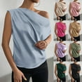 thumbnail image 1 of ZyeKqe Womens Cap Sleeve Satin Blouse off Shoulder Silk Tops Solid Color Tanks Elegant Tunic Shirts, 1 of 8