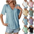 thumbnail image 1 of ZyeKqe Tops for Women Dressy Casual Crochet Short Sleeve Shirts Lace V Neck Office Work Blouses Top Summer Outfits, 1 of 5