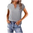 thumbnail image 1 of ZyeKqe Womens Cap Sleeve Shirts Casual V Neck Top Solid Color T Shirts Loose Fitting Tees Top Blouses, 1 of 6