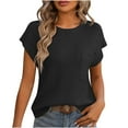 thumbnail image 1 of ZyeKqe Womens Cap Sleeve Shirts Crewneck Knit Tops Solid Color T Shirts Casual Loose Blouse, 1 of 3