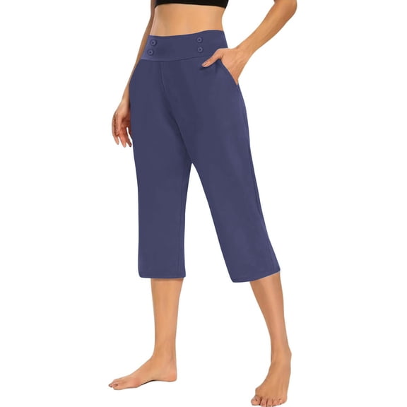 ZyeKqe Womens Capri Leggings with Pockets High Waist Straight Leg Stretchy Baggy Comfy Yoga Capris Loungewear
