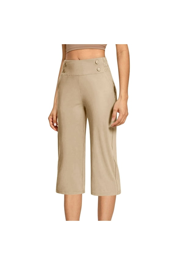 Womens Capri Pants High Waist Stretch Dress Pants Summer Straight Leg Office Work Golf Capris