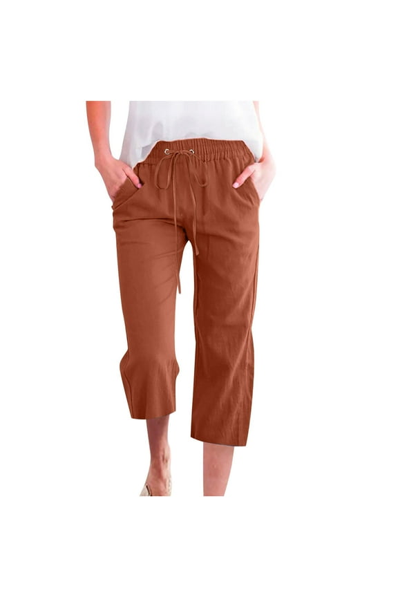Plus Size Capri Pants for Women Cotton Linen Wide Leg Summer Lightweight Casual Loose Lounge Cropped Trousers