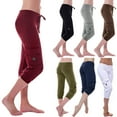 thumbnail image 1 of ZyeKqe Womens Capri Pants Low Waisted Yoga Capris Soft Comfy Cropped Pants with Flap Pockets, 1 of 8