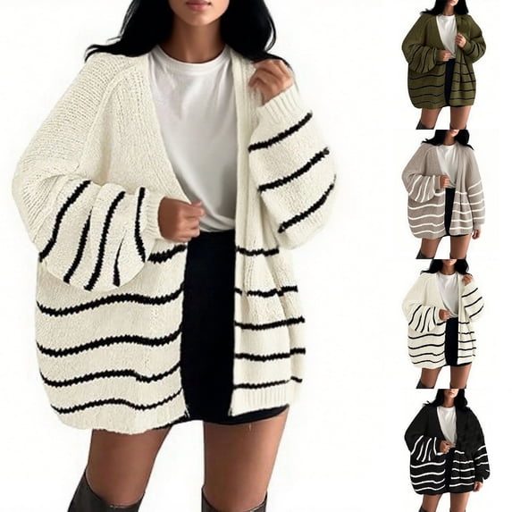 ZyeKqe Womens Cardigan Sweaters Fall Long Sleeve Dropped Shoulder Knit Open Front Lightweight Oversized Tops