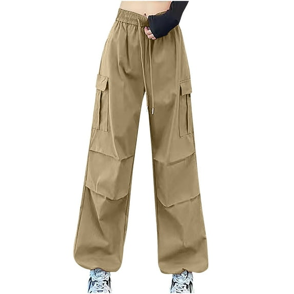 ZyeKqe Womens Cargo Pants Drawstring High Waisted Sweatpants Straight Leg Baggy Jogger Pants with Pockets