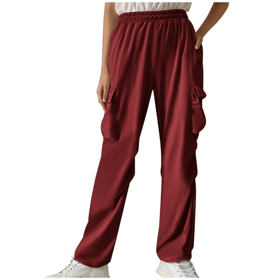 ZyeKqe Womens Cargo Pants Straight Wide Leg Sweatpants High Waisted Casual Loose Trousers with Pockets