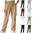 thumbnail image 1 of ZyeKqe Womens Cargo Pants Wide Leg Sweatpants Elastic Waisted Loose Fitted Trousers with Pockets, 1 of 8