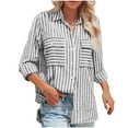 thumbnail image 1 of ZyeKqe Womens Cotton Linen Button down Shirts Long Sleeve Striped Shirts Causal V Neck Office Work Blouses Top, 1 of 6