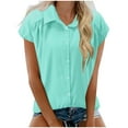 thumbnail image 1 of ZyeKqe Womens Cotton Linen Button down Shirts Short Cap Sleeve V Neck Collared Blouses Summer Casual Tops, 1 of 6