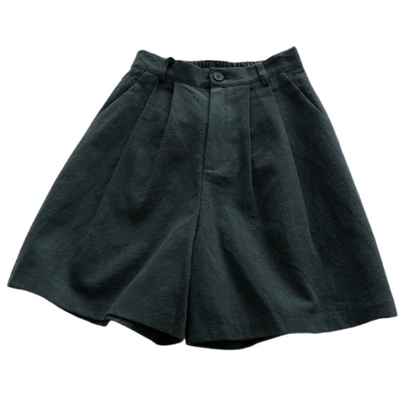 ZyeKqe Womens Cotton Linen Shorts Dressy Casual High Waisted Business Shorts Straight Wide Leg Work Trouser Shorts with Pockets