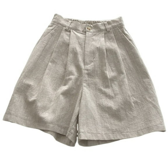 ZyeKqe Womens Cotton Linen Shorts Dressy Casual High Waisted Business Shorts Straight Wide Leg Work Trouser Shorts with Pockets