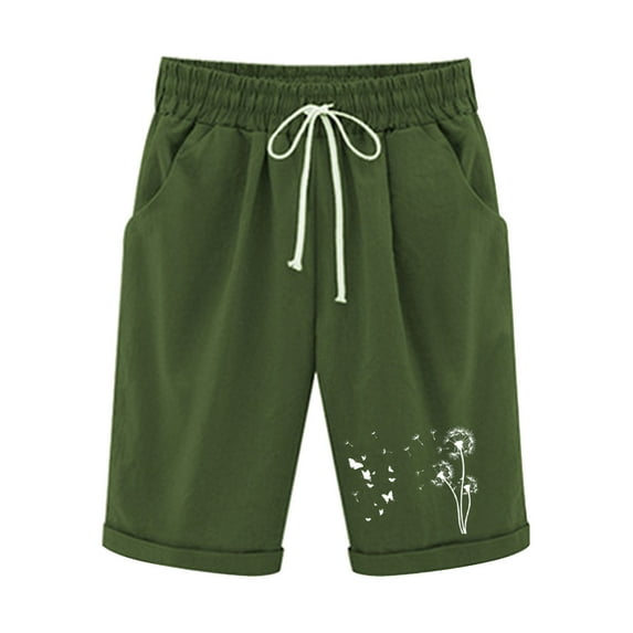 ZyeKqe Womens Cotton Linen Shorts Knee Length Casual Summer High Waisted Drawstring Shorts with Pockets