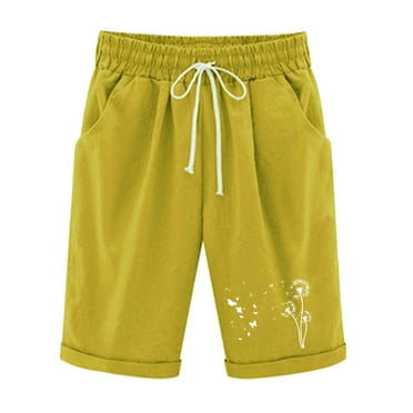 ZyeKqe Womens Cotton Linen Shorts Knee Length Casual Summer High Waisted Drawstring Shorts with Pockets