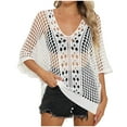 thumbnail image 1 of ZyeKqe Womens Crochet Tops Half Sleeve Sweaters Hollow out V Neck Knit Tops Summer Beach Cover Ups Swimming Suits, 1 of 9
