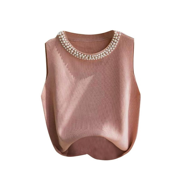 ZyeKqe Womens Cropped Sweater Vest Crewneck Sleeveless Knit Tops Lightweight Stretchy Knitwear