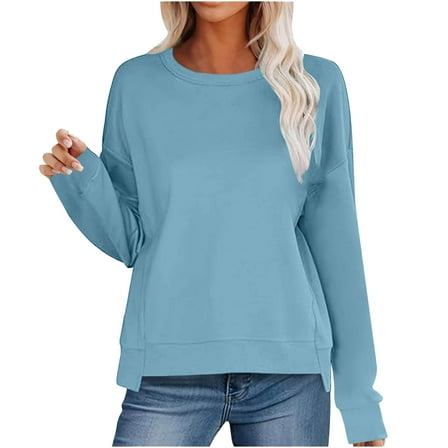 ZyeKqe Womens Cropped Sweatshirt Crewneck Pullover Top Long Sleeve Shirts Irregular Hem Fall Tops