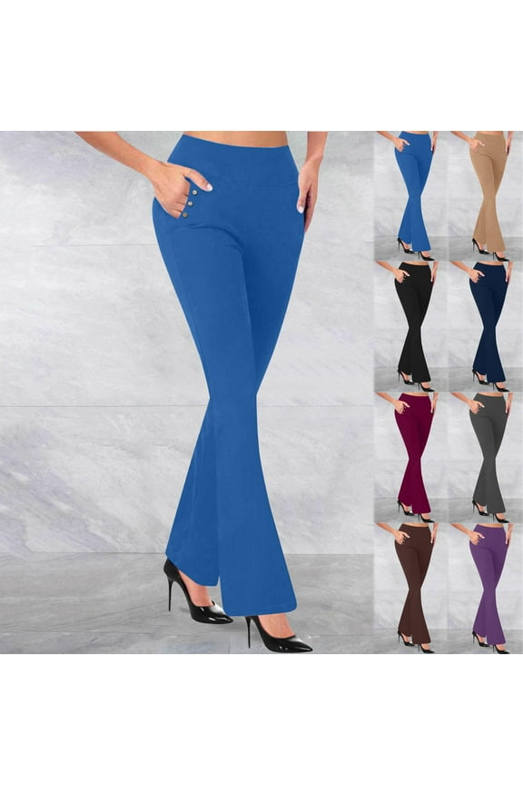 Womens Dress Pants Casual Flare Office Slacks Stretchy Business Lightweight Pull on Workwear Trousers