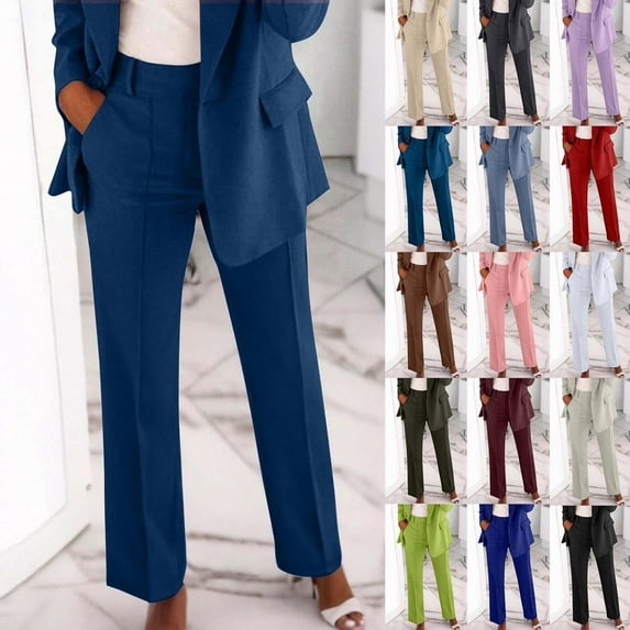 ZyeKqe Womens Dress Pants Plus Size High Waist Straight Leg Office Business Flowy Solid Color Lounge Work Pants