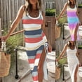 thumbnail image 1 of ZyeKqe Womens Dresses Ribbed Knit Striped Sleeveless Summer Causal Split Beach Maxi Long Sundresses, 1 of 10