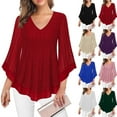 thumbnail image 1 of ZyeKqe Womens Dressy Blouse Mesh Long Bell Sleeve Ruffle Layered Shirts V Neck Vintage Irregular Flowly Tunic Tops, 1 of 6